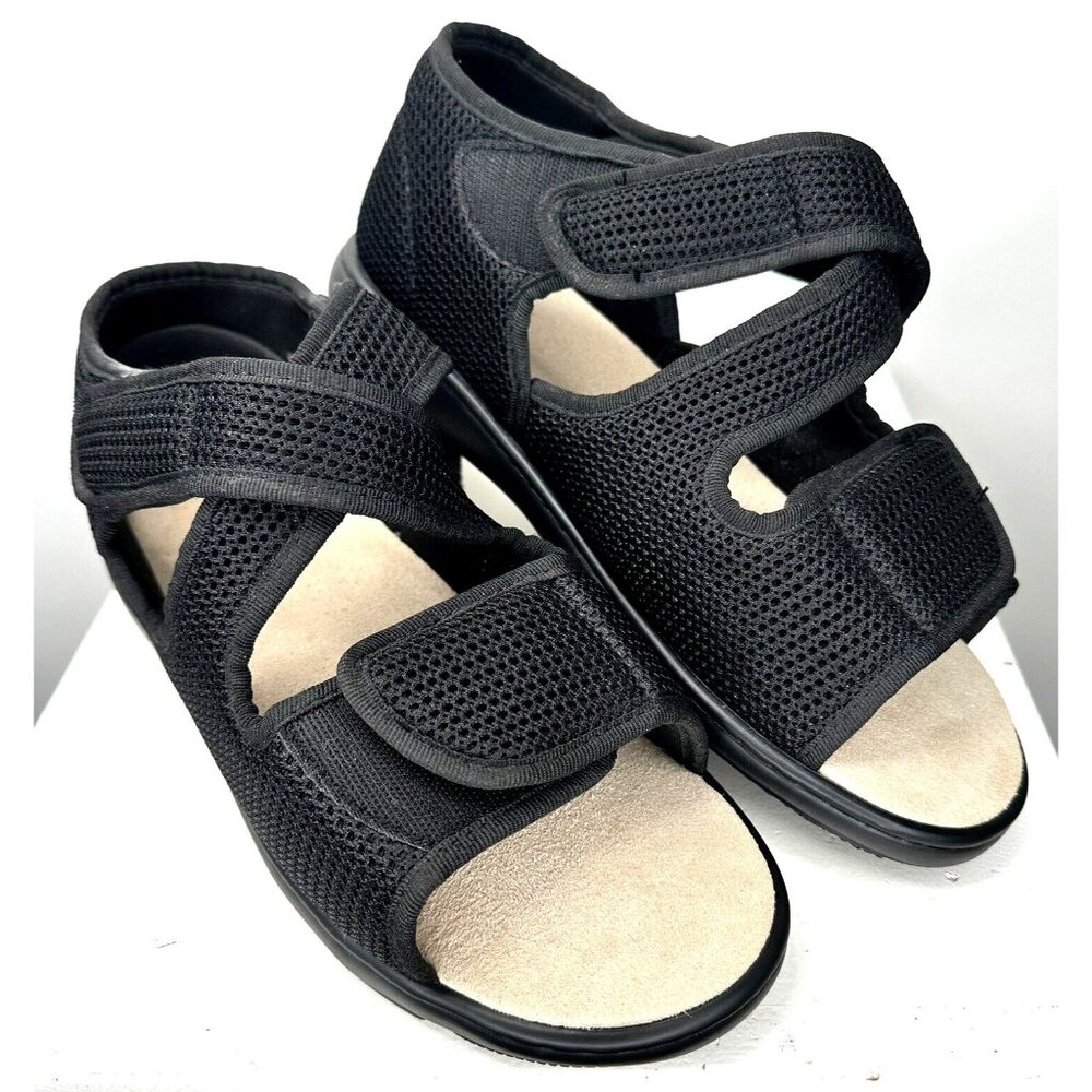 Biotime Womens Sandals Darrell Adjustable Hook & Loop Strap Comfy Black Sz 43/12